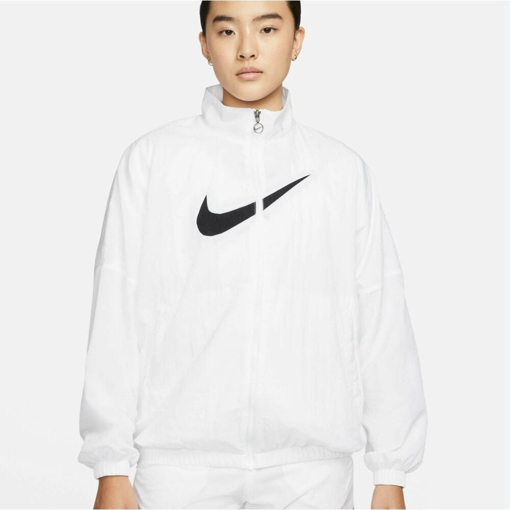 Nike Sportswear Women's Essential Woven Zip Front Jacket White Black L Large - Picture 1 of 9
